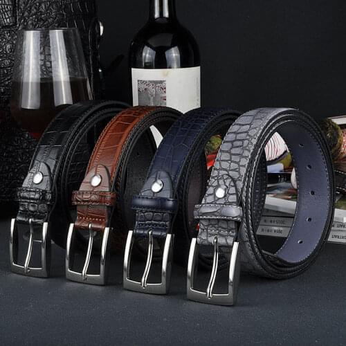 Deepeel 1pc 3.4*100-130cm Mens Pin Buckles Belt Crocodile Pattern Leather Crafts Male Designer Waistband Clothing Accessories