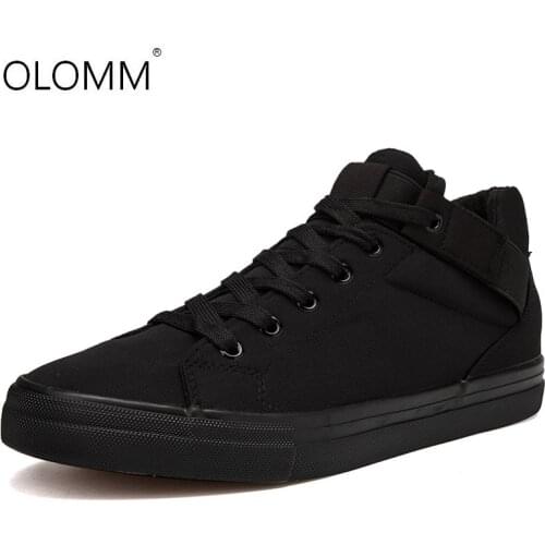 New Men Flats Shoes All Black White Casual Shoes Mens Canvas Shoes Lace-Up High Top Shoes Tenis Masculino Adulto Sneakers