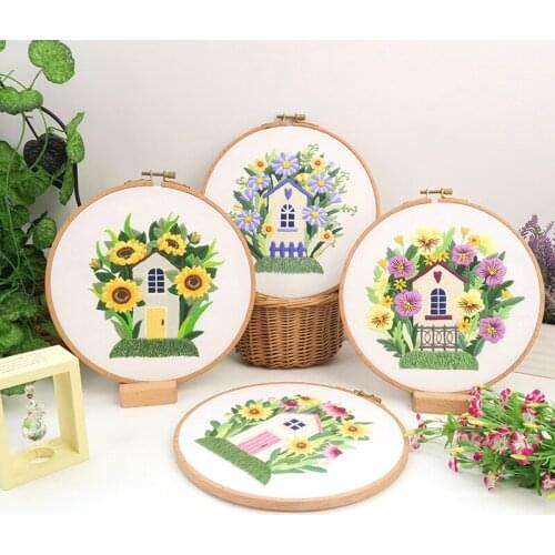 Wholesale DIY Embroidery Cross Stitch Kit with Hoop Beginner Set Sunflower Pattern Needlework Sewing Art Handmade Craft Decor