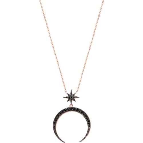 Silver Black stone crescent moon necklace, best present options for Your Loved Ones