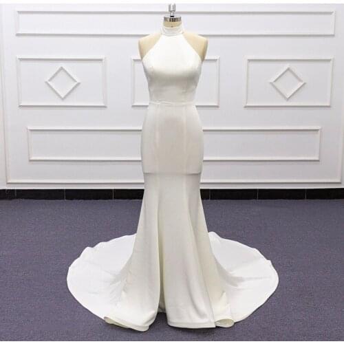 2021 Beach Wedding Dresses Backless Italy Satin Chapel Train Cheap Mermaid Bride Dress Buttons SJ537