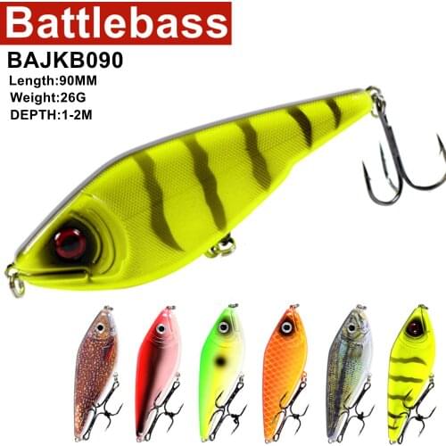 BATTLEBASS 2021 NEW Jerk Bait Fishing Lures 90mm 26g for Musky Pike Suspending Swim Actions With Nickel Treble Hooks 3D Eyes