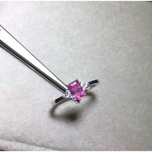 Natural red tourmaline gem Ring S925 Silver Natural Gemstone Ring Fashion Elegant lovely Square Womens party gift Rings Jewelry