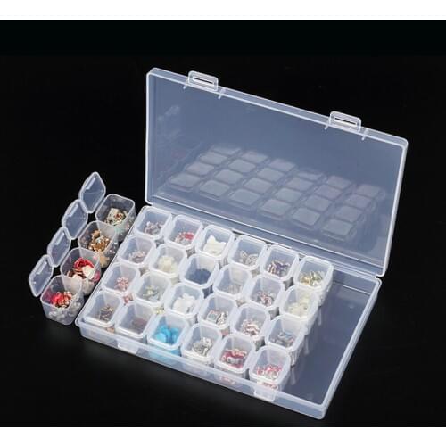 Professional Storage Box Clear Plastic 28 Slots Rhinestone Container Nail Art Decoration Jewelry Beads Display Case Organizer