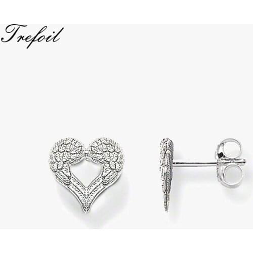 Winged Heart Stud Earrings, Love Fashion Jewelry 925 Sterling Silver Romantic Valentines Day Gift For Women Lover 2018 Aretes
