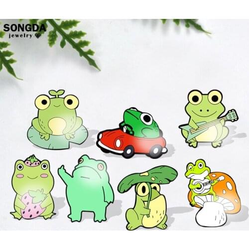 Cute Frog Acrylic Pin Cartoon Green Animal Brooches Funny Badge Backpack Shirt Lapel Pin Jewelry Gift for Kids Friends Wholesale