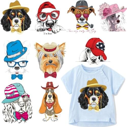 Cute Dog Patch Iron on Transfer Cartoon Animals Patches for Clothing DIY T-shirt Badges Stickers Applique on Clothes Heat Press