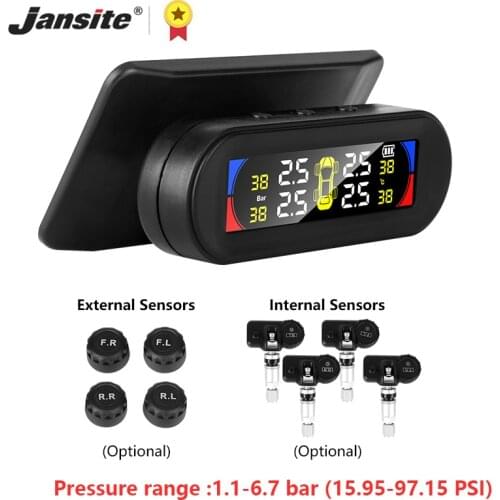 Jansite Car TPMS Tire Pressure Temperature Alarm Monitoring System Colorful Screen Solar Power Charge tpms Waterproof 4 Sensors