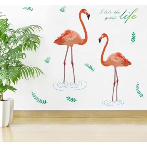 Tropical Tree Leaves flower Butterfly Flamingo Wall Stickers DIY Plant Wall Decals for Living Room Bedroom Home Decor murals