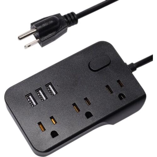 Power Strip with USB, Desktop 5 FT Extension Cord Flat Plug with 3 Outlets 3 USB Ports,for Home US Plug