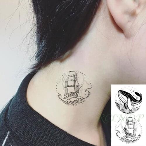 Waterproof Temporary Tattoo Sticker whale sea sailboat Flash Tatoo Fake Tatto Hand Arm Neck Body Body Art for Woman Men