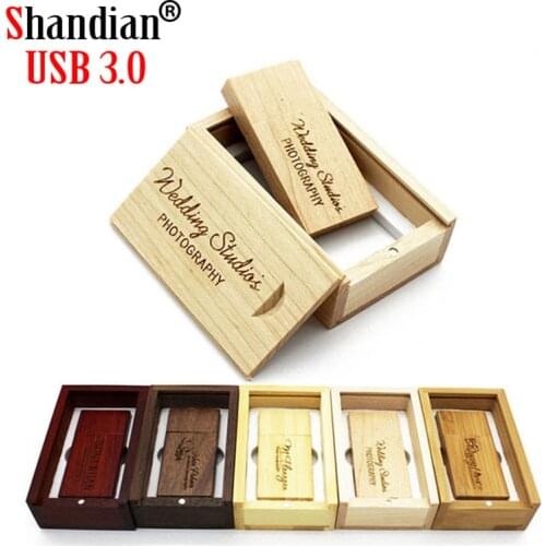 High Speed Wooden UBS 3.0 Flash Drive 4G 8G 16G 32GB 64GB 128G Wedding Gifts Box Pen Drives Free LOGO Memory Stick Real Capacity