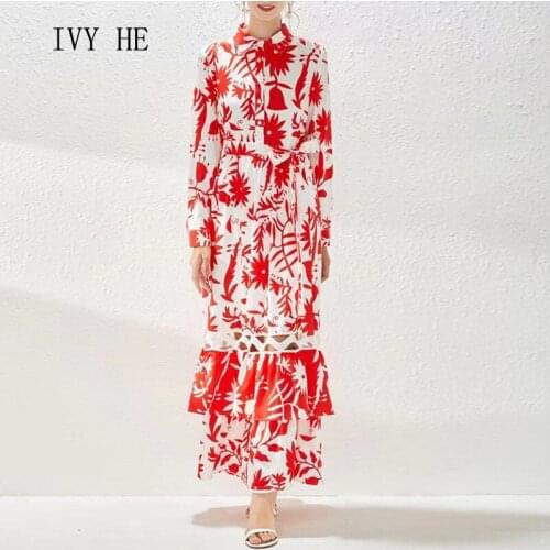 IVY HE High Quality Autumnr Dress Woman Clothing Elegant Lesbian Holiday Cascade Cake Maxi Long Dress Traf Robe ZA Party Dresses