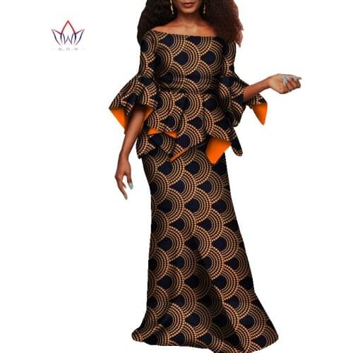 Plus Size 7XL African Skirt Sets for Women Bazin Elegany Africa Clothing Dashiki Flowers Traditional African Clothing WY8699