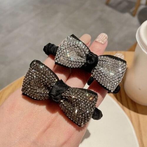 Bow Bling Rhinestone Bowknot Hair Tie Womens Fashion Elastic Hair Bands Hair Rope Horsetail Hairband Hair Accessories for Women