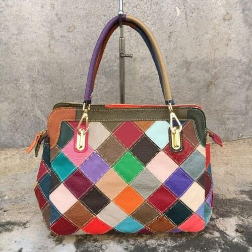 Genuine Leather Womens Bag Wholesale Processing Customized Portable Messenger Bag Genuine Leather Color Matching Leather Bag