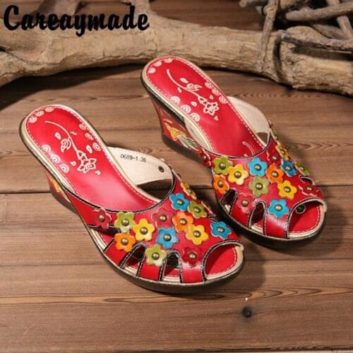 Careaymade-Folk style Head layer cowhide pure handmade Carved shoes, the retro art mori girl shoes,Womens casual Sandals 0689-1