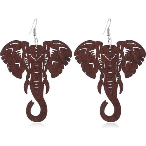 New Elephant Drop Wood Earrings Jewelry Women Pendant Big Earrings Africa Ethnic Style Accessories Wedding Earrings for Women