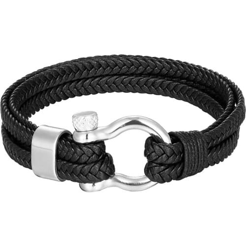 Fashion Horseshoe Buckle Stainless Steel Bracelet Women Black Multi-layer Leather Bracelet Men Bangles Jewelry Exquisite Gift