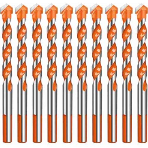 10Pcs Drill Bits Triple-Cornered Handle Alloy Drill Bits 6mm Blade Diameter for Ceramic Glass Hole Wall Cobalt
