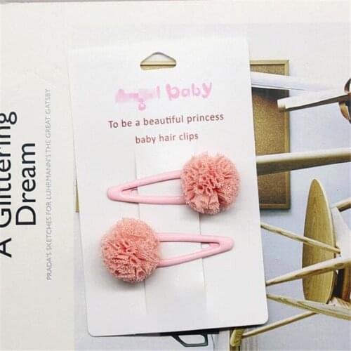 2pc/set Cute Lace Pom Pom Snap Hair Clip Barrettes Girls Pink Ball Pompom Hairpin Floral Headwear Hair Accessories
