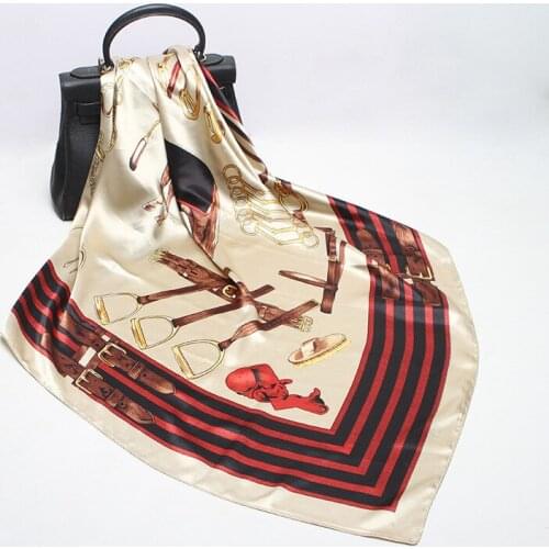 2020 90x90 horse print Multipurpose women Silk twill scarf Satin square tie Hairband ladies foulard femme towel bufanda shawl