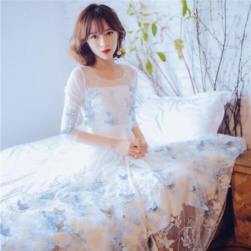 Freeship queen/princess 3d butterfly long dress embroidery long dress Victorian seashore/vacation dress