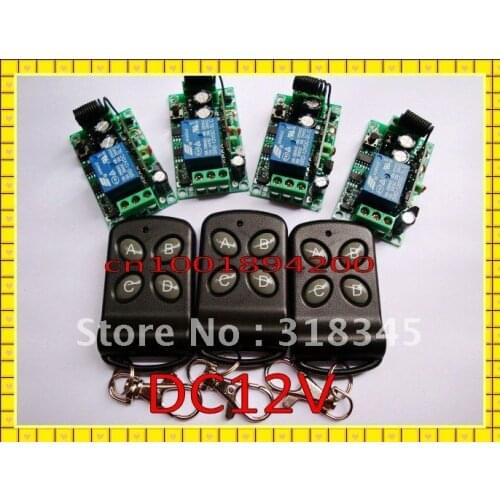 Wireless switch DC12V RF Wireless remote control switch system 3 transmitter +4 receiver(switch)10A 1CH Toggle Momentary Latched