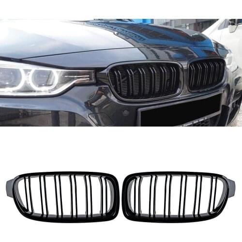 Gloss Black For BMW F30 F31 2012-2018 3 Series 320i 325i 328i 335i Twin FIns Dual Slat Front Kindey Bumper Grille