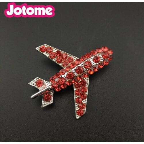 100pcs/lot Air Hostess Airline Gift Red Color Crystal Rhinestone Airplane Plane Pin Brooch