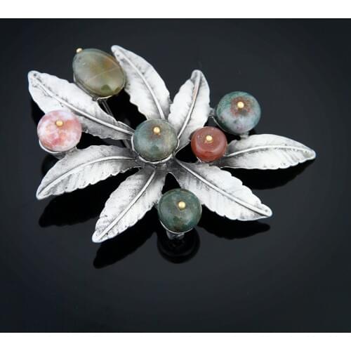 Morkopela Vintage Natural Stone Brooches for Women Large Flower Brooch Suit Dress Pin Fashion Jewelry Party Pins Accessories