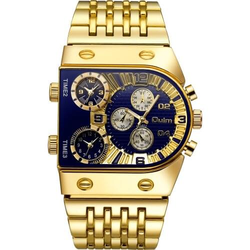 Oulm New Men Military Waterproof Watches Luxury Brand 3 Time Zone Stainless Steel Big Dial Male Wrist Watch Relogio Masculino