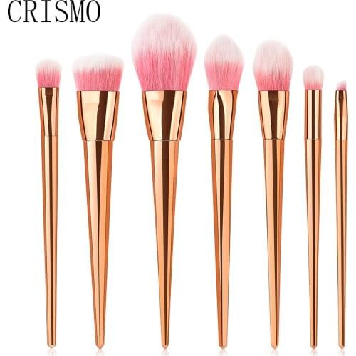 CRISMO 7PCS Rose Gold Makeup Brushes Set Professional Foundation Blending Make Up Brushes Cosmetic Diamond Brush For Eyeshadow