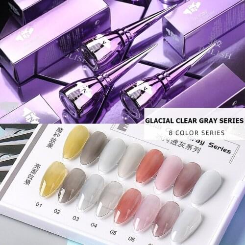 Gel Nail Polish Glacier Grey Gradient Nail Art Gel Jelly Color Semi-transparent Light Therapy Base Top Coat Nail Set