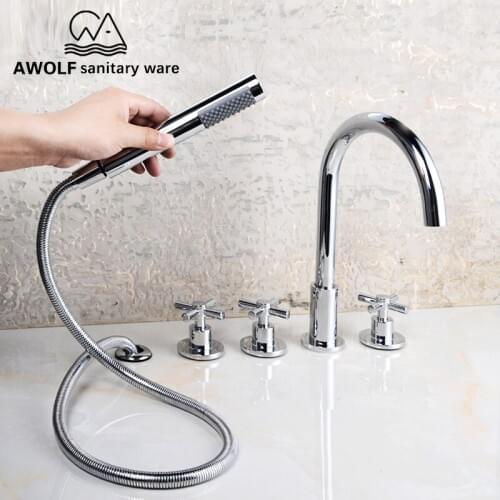 Basin Faucet Bathtub Faucet Bathroom Shower Split Switch 5 Pcs Chrome Solid Brass Deck Mounted Hot Cold Mixer Faucet Tap ML8053
