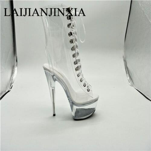 LAIJIANJINXIA New Night Club Party Queen Womens Sexy 15CM High Heel Clear Platform Shoes Ankle Boots Pole Dance Shoes
