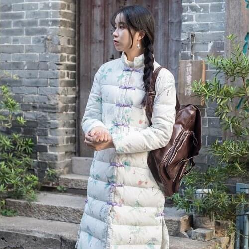 Fashionable white travelling Art RETRO white duck down down jacket womens middle long winter Chinese style thickened warm