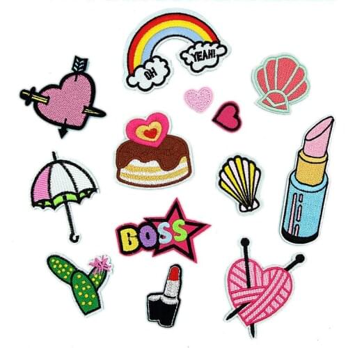 Heart rainbow patch iron on cartoon patches cute sewing embroidered patches badge for kids clothes applique Lipstick patch