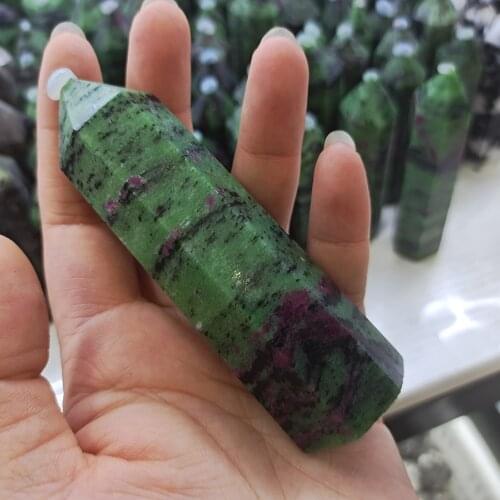 Natural Red And Green Treasure Hexagon Pillar Crystal Mineral Healing Stick Home Decoration Stone Study Decoration DIY