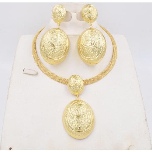 NEW High Quality Ltaly 750 Gold color Jewelry Set For Women african beads jewlery fashion necklace set earring jewelry