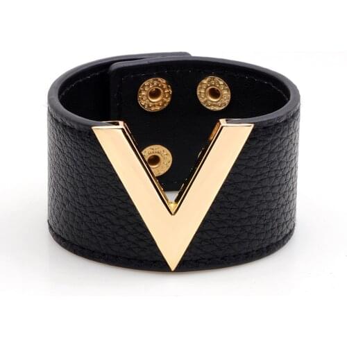 New Fashion PU Leather Bracelet Womens Hundred Tower V-shaped Wide Bracelet Retro Mens And Womens Bracelets High Quality
