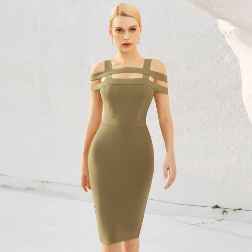 Seamyla 2021 New Summer Women Off Shoulder Bandage Dress Sexy Hollow Out Green Celebrity Party Evening Runway Club Bodycon Dress