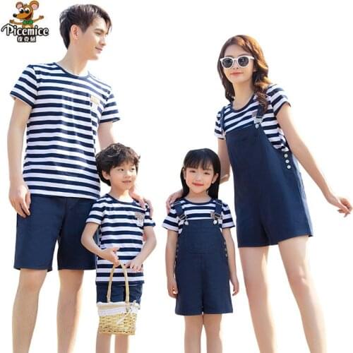 Family Matching Outfits Mother Daughter Overalls Summer Father Son T-Shirts Short Pants Men Boy Women Girl Family Clothes Set