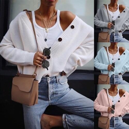 Single-breasted Knitted Sweaters Women Coat 2020 Autumn Winter Solid White Womans Cardigan Women