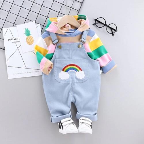 Autumn Toddler Clothes Set Baby Kids Boys girls Rainbow Tops T-shirt Solid romper Pants Casual Outfits Fashion Cute Clothing set