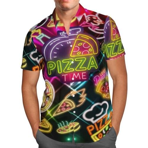 New Pizza Time 3D Print Beach Hawaiian 2021 Summer Shirt Short Sleeve Shirt Streetwear Oversized 5XL Camisa Social Chemise Homme