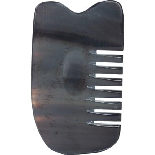 Genuine Holographic Zhang Xiuqin Meridian Bull Horn Gua Sha Comb Pure Black Buffalo Head Body Massage Neck Scraping Board Free