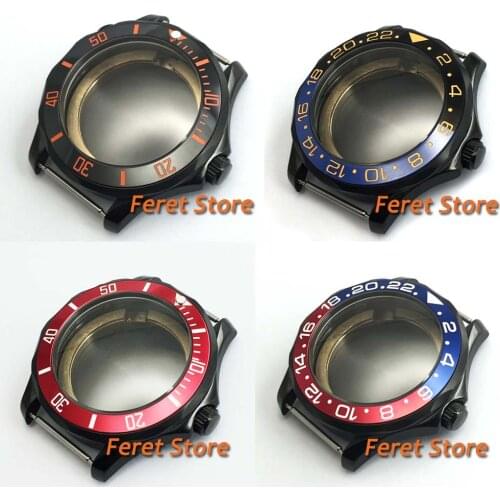 Polished 41mm PVD black stainless steel sapphire glass fit ETA 2836 Miyota 82 DG3804 luminous ceramic bezel watch case