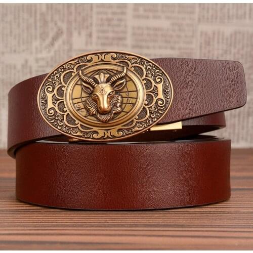 Genuine Leather belts for men High quality metal automatic buckle leather Strap male Jeans Ratchet Belt waistbands cummerbunds