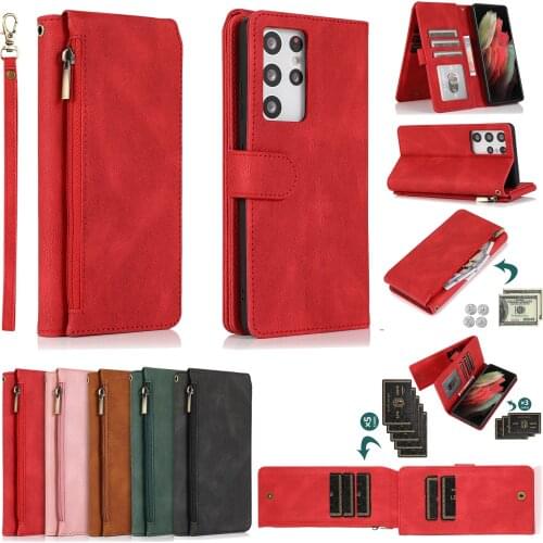 Luxury Zipper Leather Flip Wallet Case for Samsung S21 S30 Ultra S20 FE S10 S9 Plus Note 9 10 Lite 20 Ultra Funda Protect Cover
